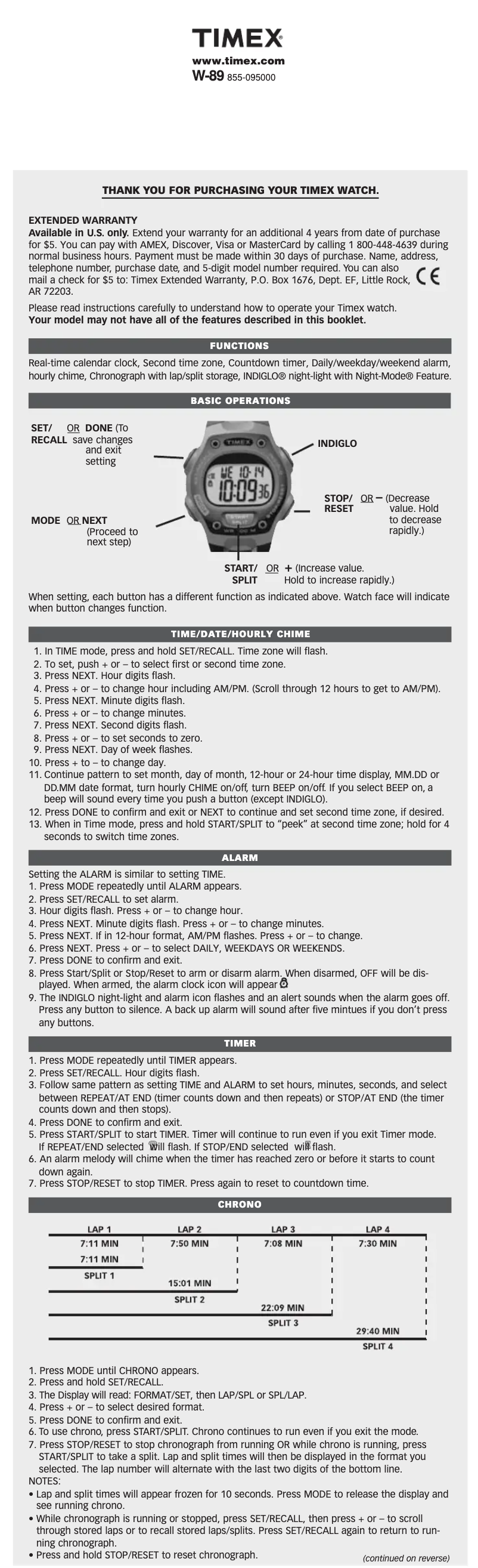 Page n°1 - Manuel utilisateur Timex T5K602