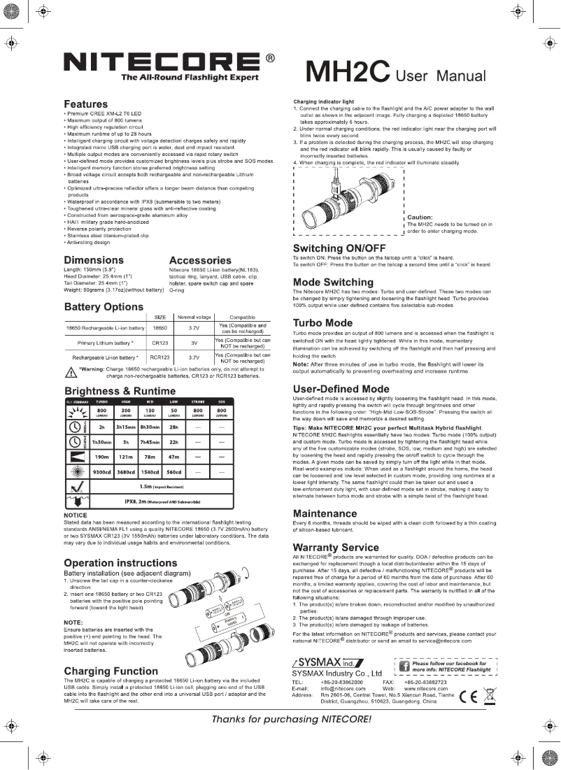 Page n°1 - Manuel utilisateur Nitecore MH2C