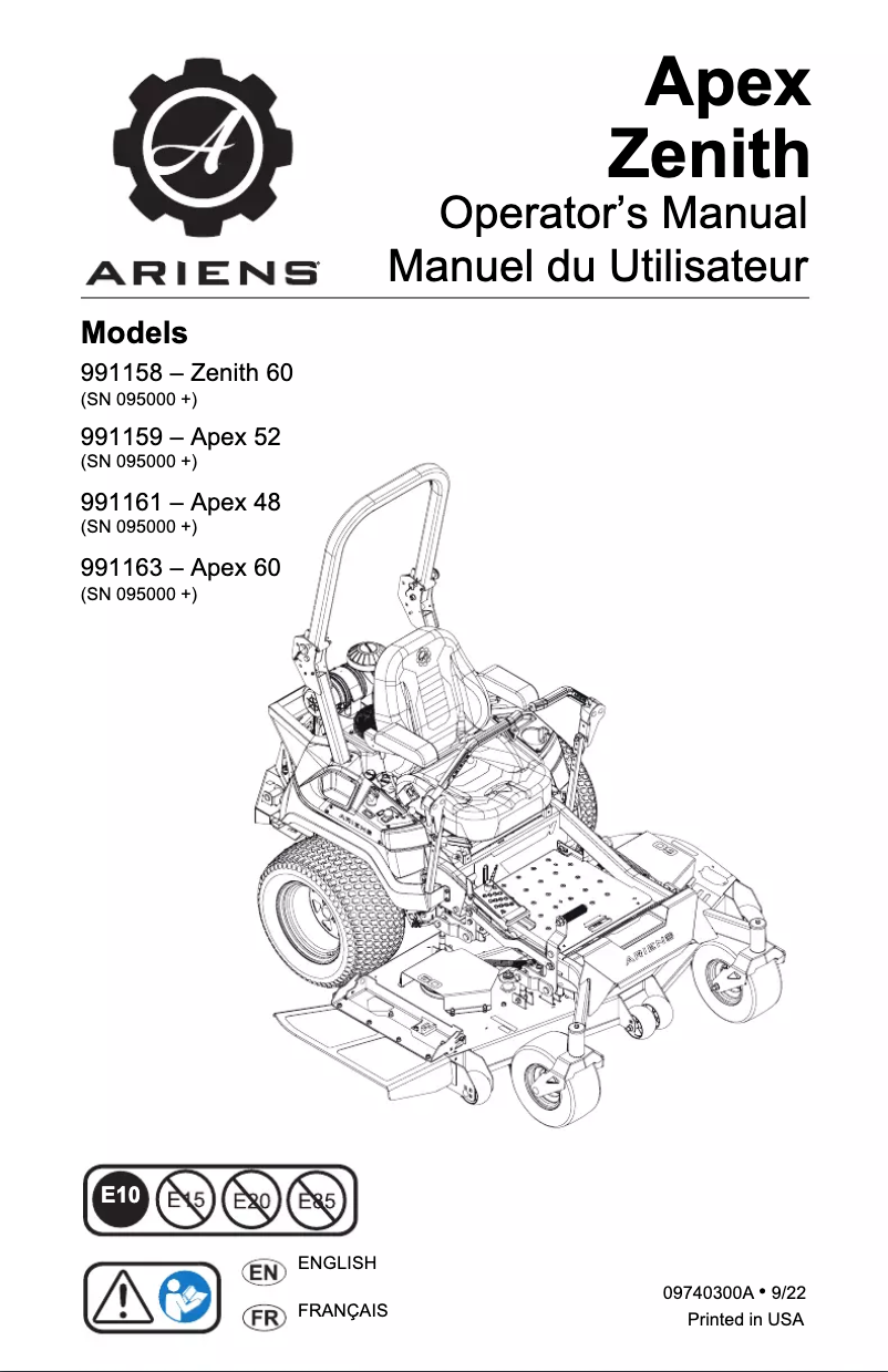 Page n°1 - Manuel utilisateur Ariens Apex 60