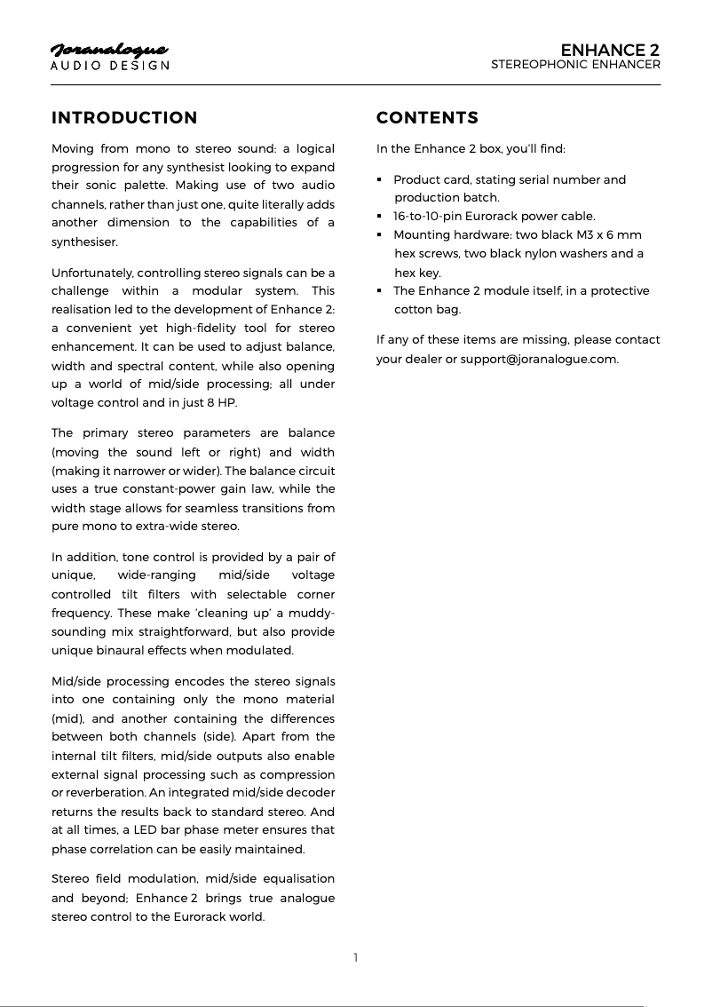 Page 1 de la notice Manuel utilisateur Joranalogue Enhance 2