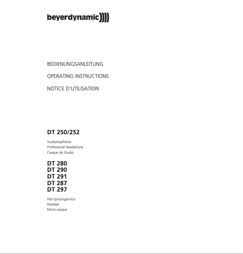 Page n°1 - Manuel utilisateur Beyerdynamic DT 297