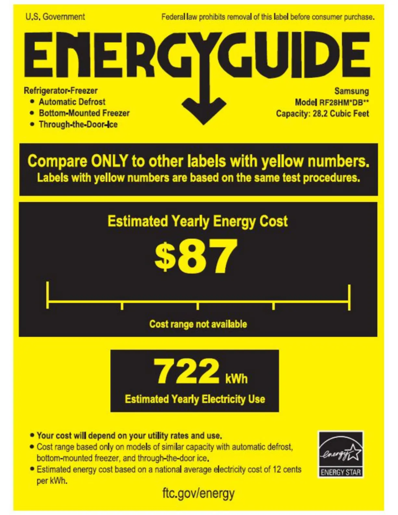 Page 1 de la notice Label énergétique Samsung RF28HMEDB