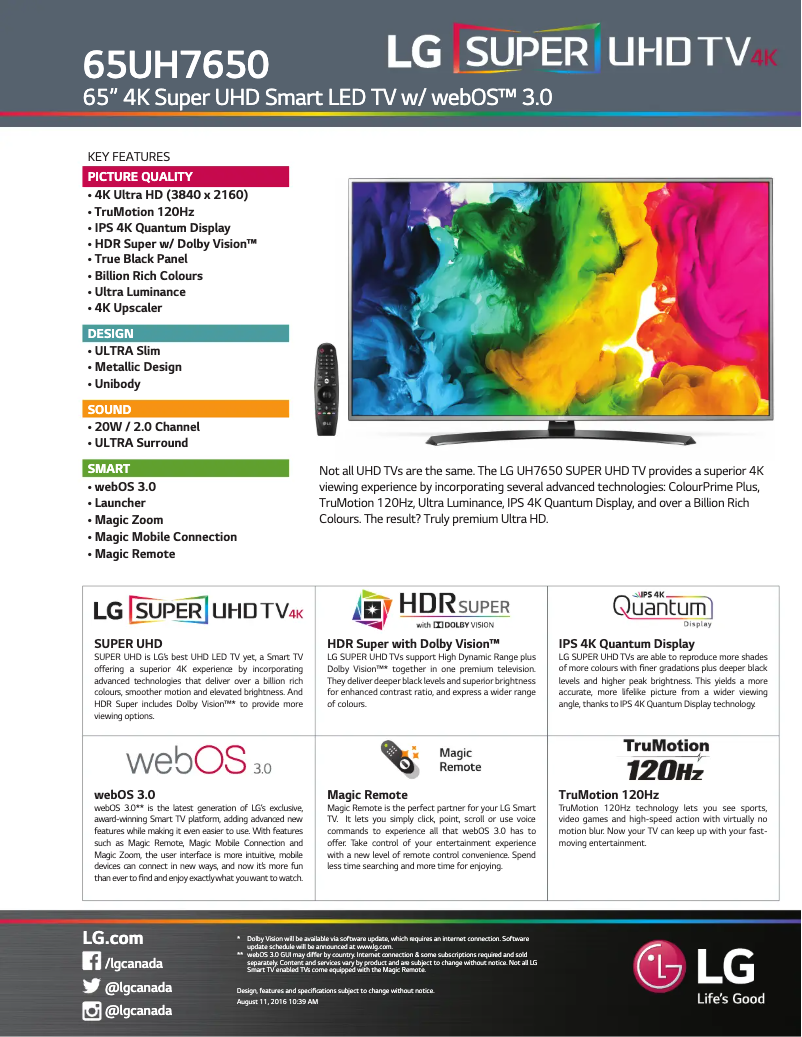 Página 1 del manual Ficha técnica LG 65UH7650