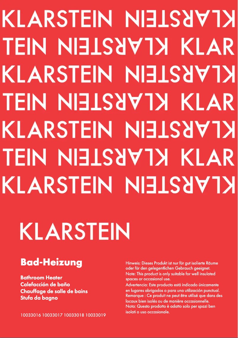 Page n°1 - Manuel utilisateur Klarstein 10033018