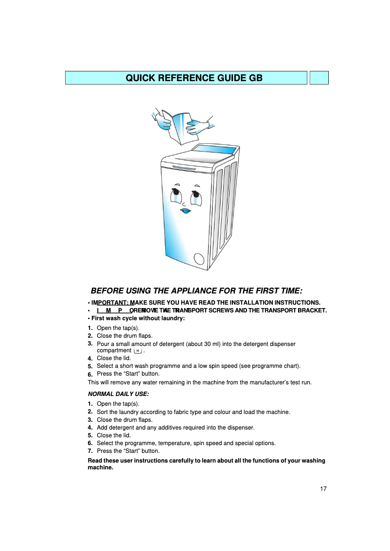 Page n°1 - Manuel utilisateur Whirlpool AWA 1054