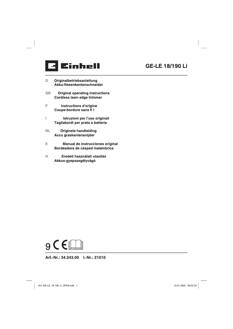 Page n°1 - Manuel utilisateur Einhell GE-LE 18/190 Li-Solo