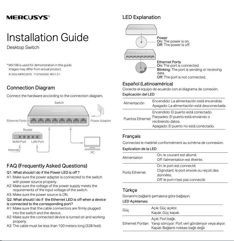 Page n°1 - Guide d'installation Mercusys MS108G