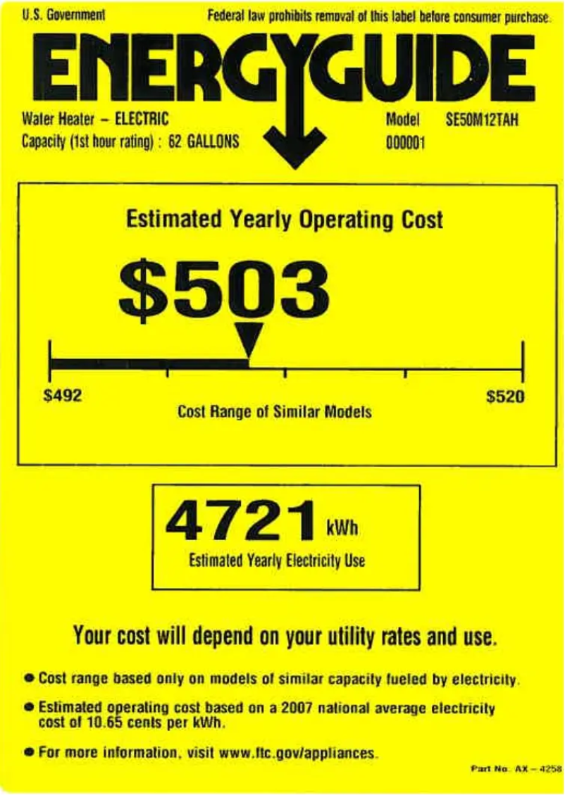 Page n°1 - Label énergétique GE SE50M12TAH