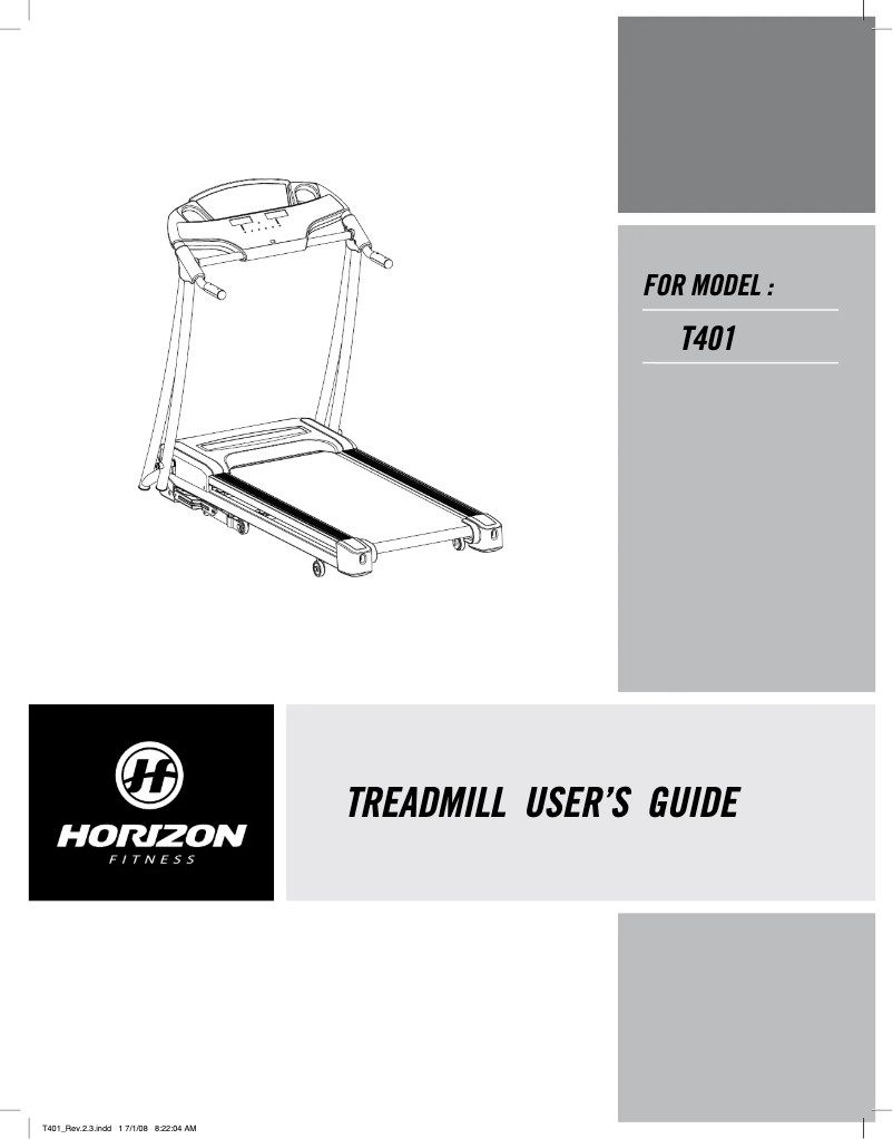 Page 1 de la notice Manuel utilisateur Horizon Fitness T401