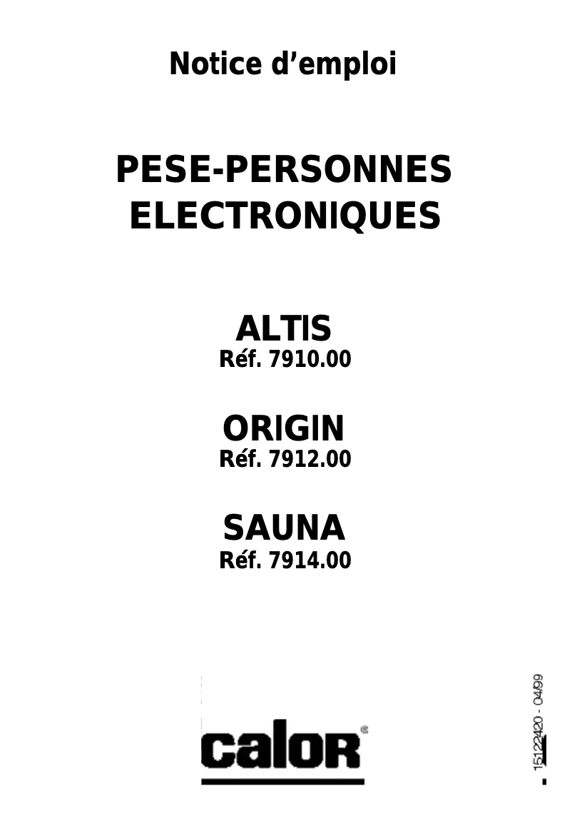 Page 1 de la notice Manuel utilisateur Calor Altis 7910