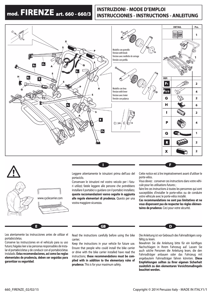 Page 1 de la notice Manuel utilisateur Peruzzo Firenze