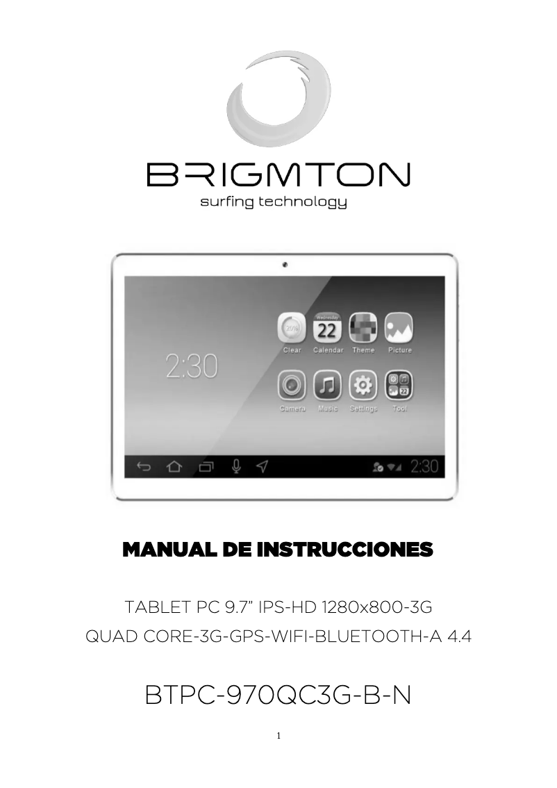 Página 1 del manual Manual de usuario Brigmton BTPC-970 QC 3G B N
