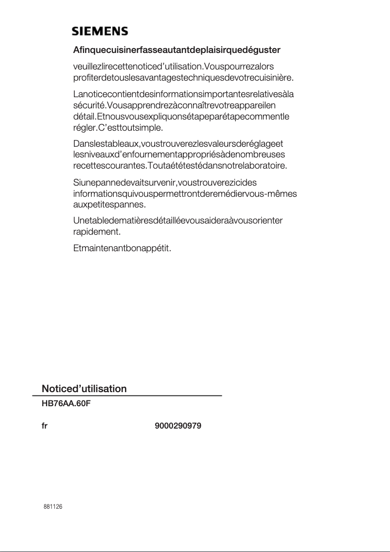 Image de la première page du manuel de l'appareil HB76AA660F