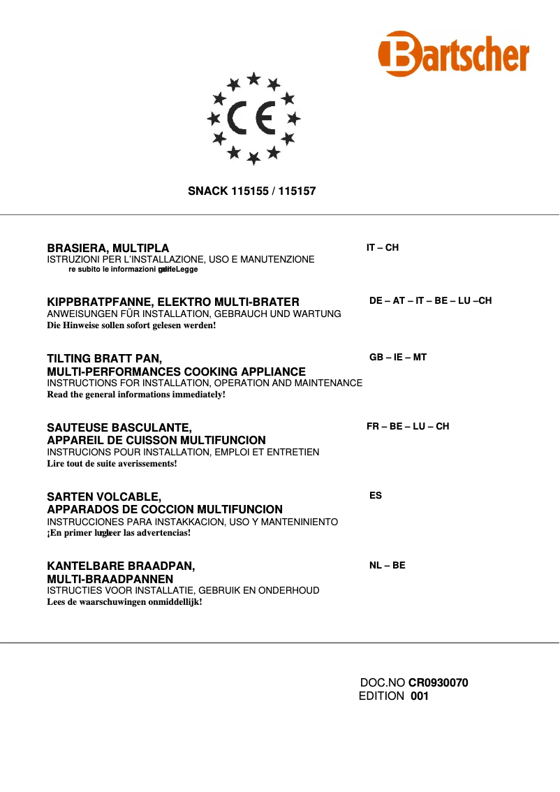 Page n°1 - Manuel utilisateur Bartscher 115114