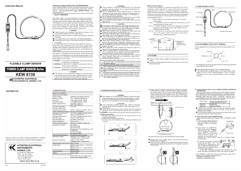 Page 1 of the manual User Manual Kyoritsu KEW 8130