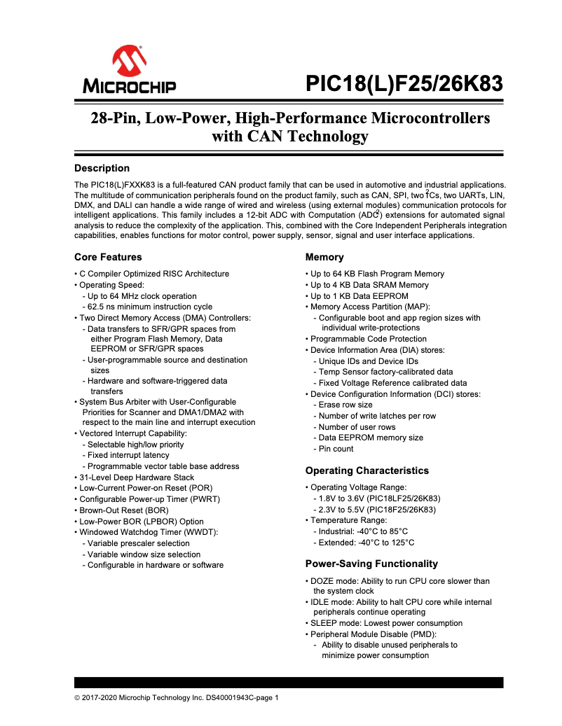 Image de la première page du manuel de l'appareil PIC18F26K83