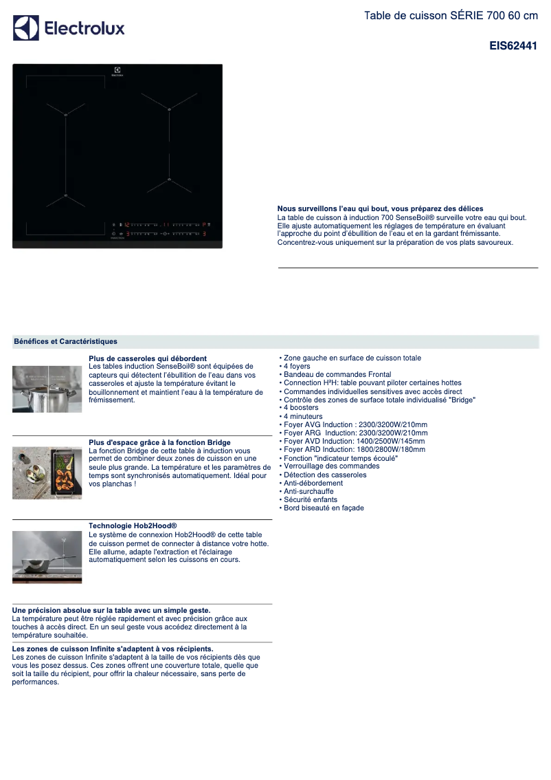 Page 1 de la notice Fiche technique Electrolux EIS62441