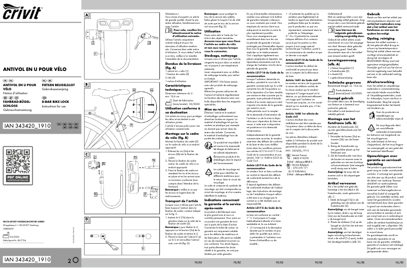 Page 1 de la notice Manuel utilisateur Crivit IAN 343420