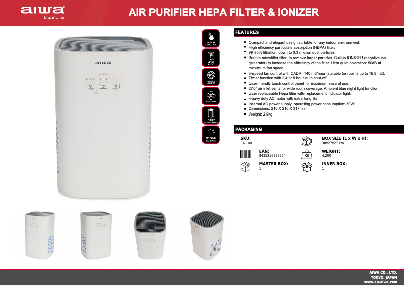 Page 1 de la notice Fiche technique Aiwa PA-100