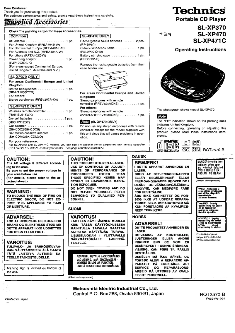 Page n°1 - Manuel utilisateur Panasonic SL-XP370