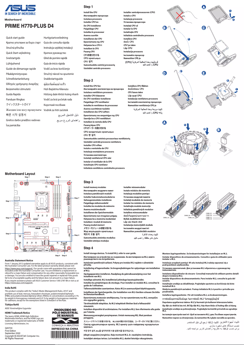 Page 1 de la notice Guide de démarrage rapide Asus PRIME H770-PLUS D4-CSM