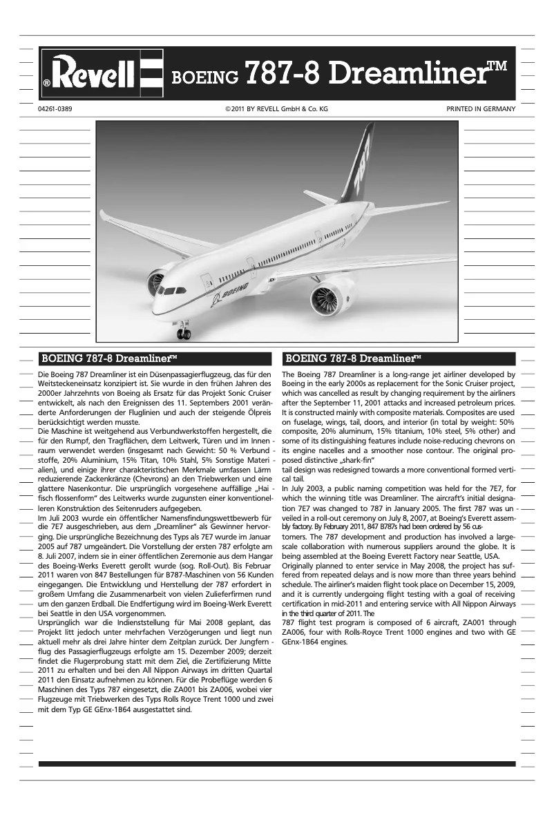 Page 1 de la notice Manuel utilisateur Revell Boeing 787-8 'Dreamliner'