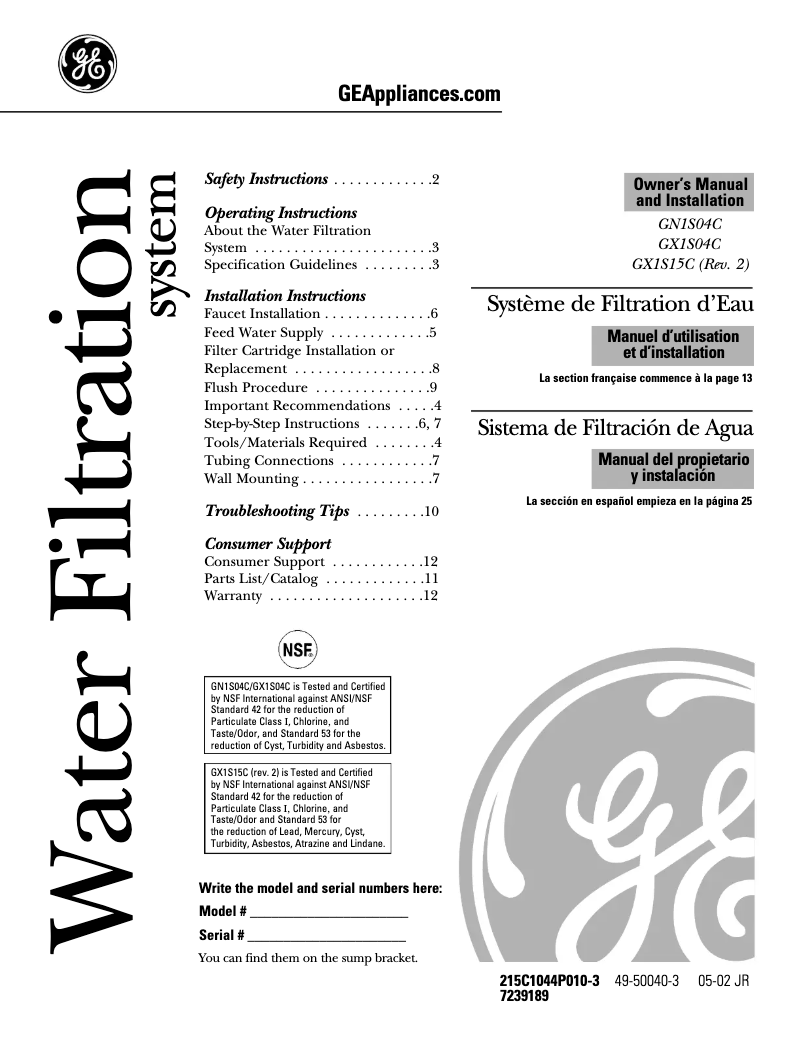 Page 1 de la notice Guide d'installation GE GX1S15C