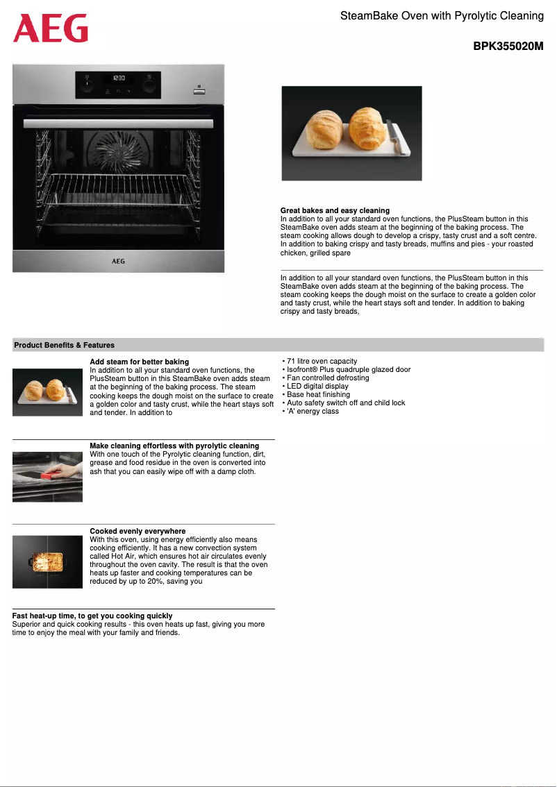 Página 1 del manual Ficha técnica AEG BPK355020M