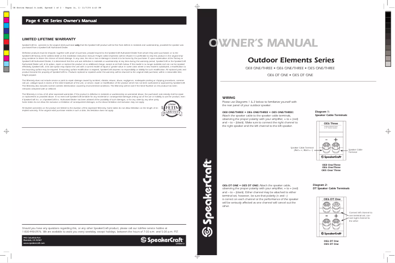 Page n°1 - Manuel utilisateur SpeakerCraft OE6 One