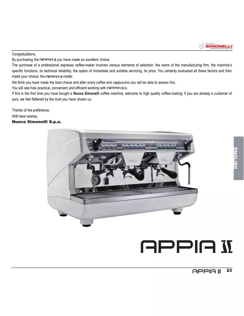 Page n°1 - Manuel utilisateur Nuova Simonelli Appia Life