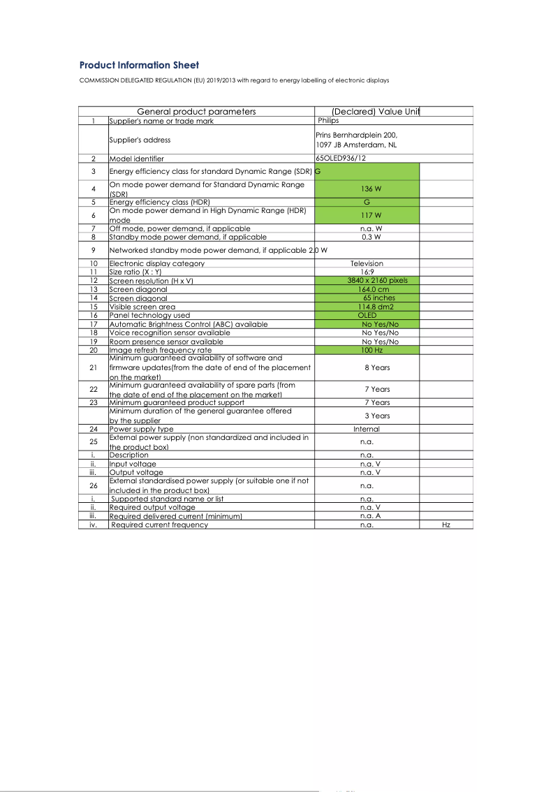 Imagen de la primera página del manual del dispositivo 65OLED936