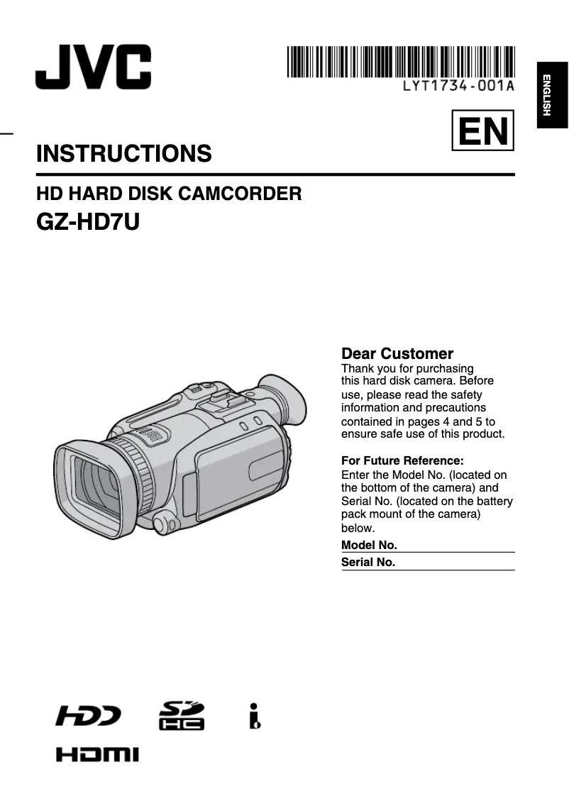 Image de la première page du manuel de l'appareil Everio GZ-HD7