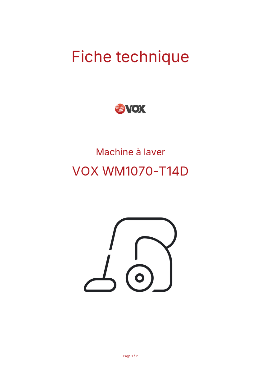 Page n°1 - Fiche technique VOX WM1070-T14D