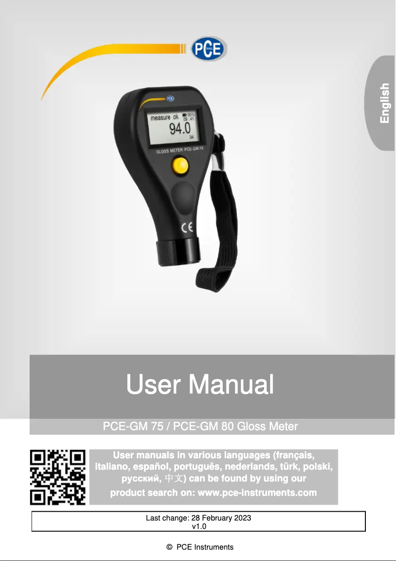 Page 1 de la notice Manuel utilisateur PCE Instruments PCE-GM 80