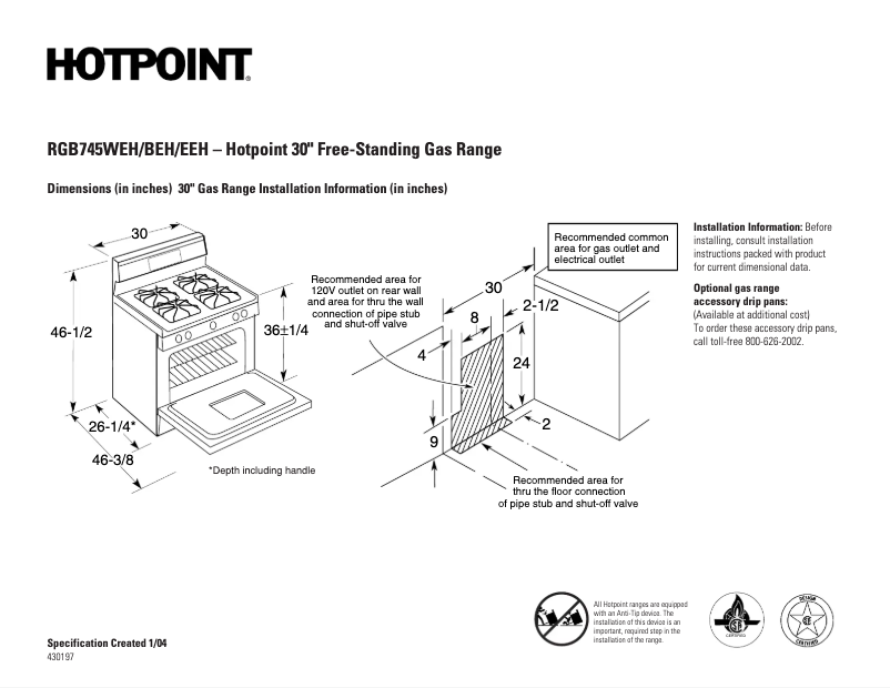 Page 1 de la notice Fiche technique Hotpoint RGB745EEHBB