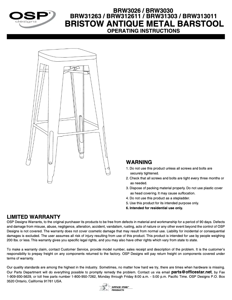 Page n°1 - Manuel utilisateur OSP Designs Bristow