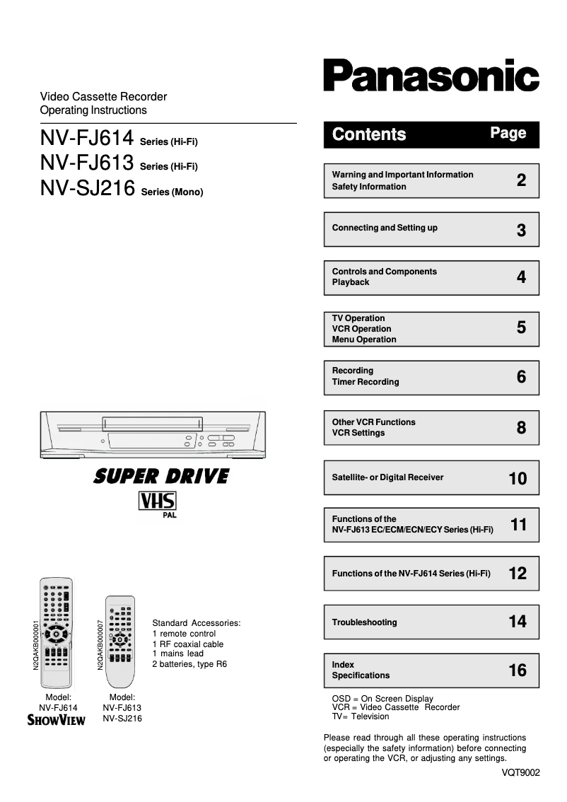 Page 1 de la notice Manuel utilisateur Panasonic NV-SJ216