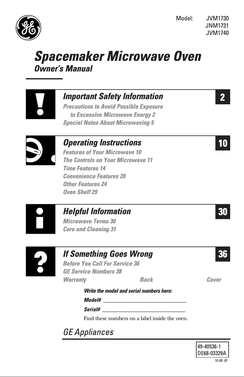 Page 1 of the manual Use and Maintenance Manual GE JVM1730DMCC