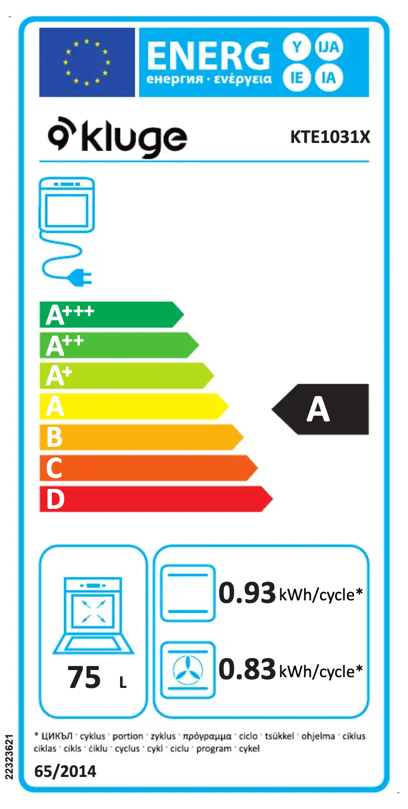 Página 1 del manual Etiqueta energética Kluge KTE1031X