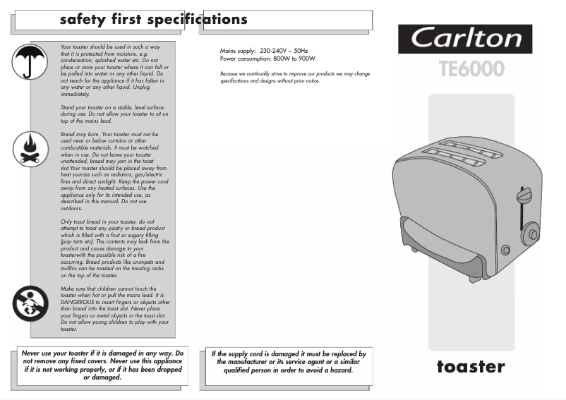 Page n°1 - Manuel utilisateur Carlton TE6000