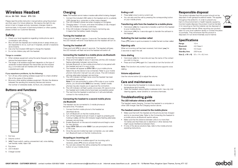 Image de la première page du manuel de l'appareil BTK-729