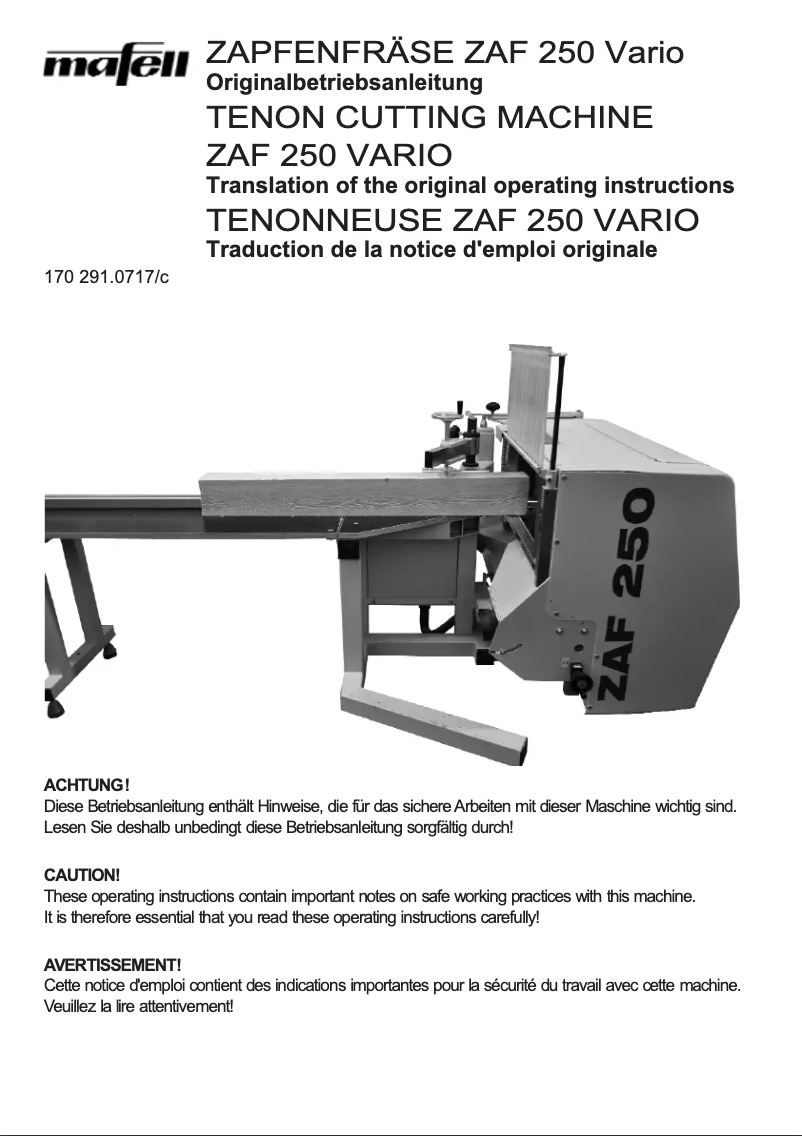 Page n°1 - Manuel utilisateur Mafell ZAF 250 Vario
