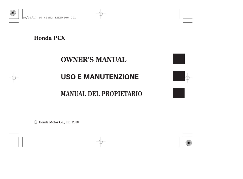 Image de la première page du manuel de l'appareil PCX 125 (2010)