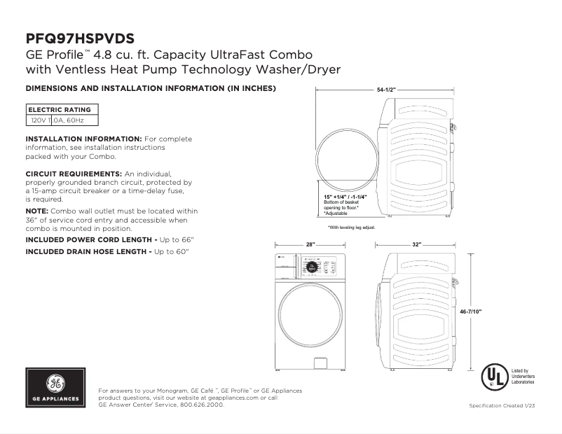 Page n°1 - Fiche technique GE PFQ97HS