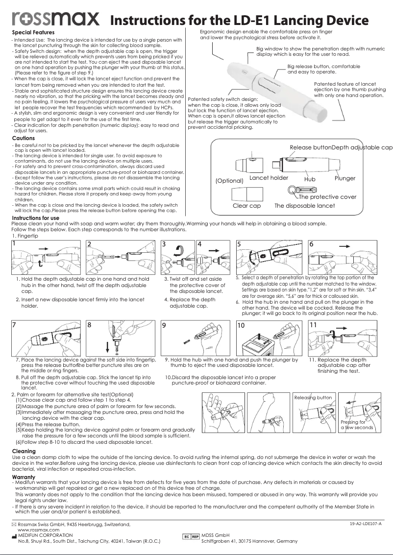 Page 1 de la notice Instructions / montage Rossmax LD-E1