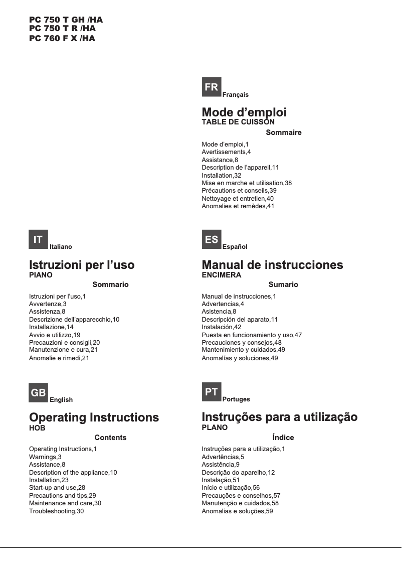 Page n°1 - Manuel utilisateur Hotpoint Ariston PC 750 T (AN) R /HA