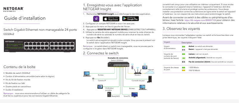 Page n°1 - Guide d'installation Netgear GS324v2