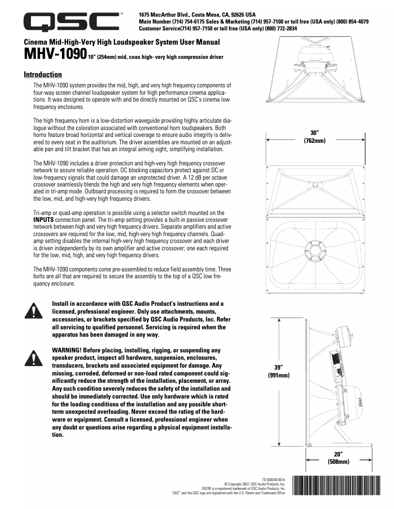 Page 1 de la notice Manuel utilisateur QSC SC-434