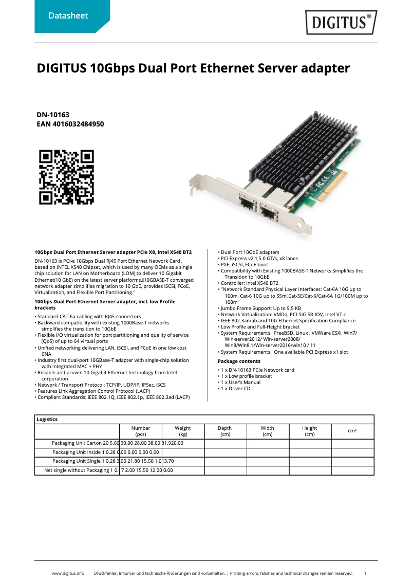 Page n°1 - Fiche technique Digitus DN-10163