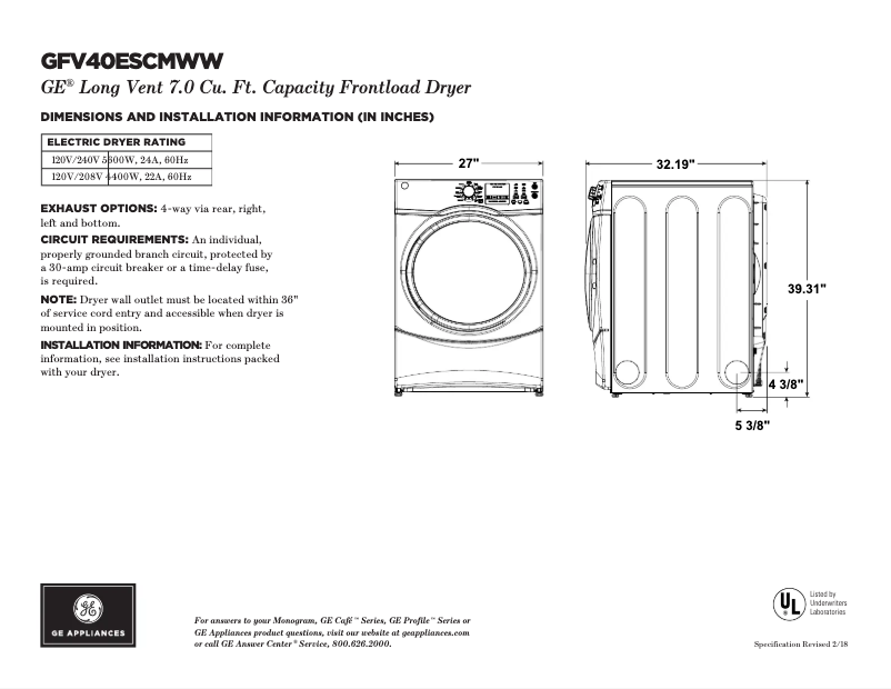 Image de la première page du manuel de l'appareil GFV40ESCMWW